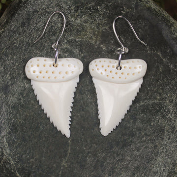 Shark Tooth Earrings carved from beef bone