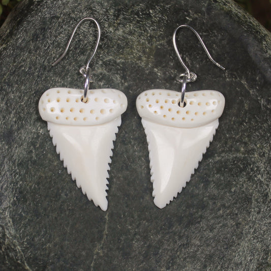 Shark Tooth Earrings carved from beef bone