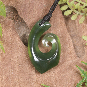 Hei Matau or Fish Hook carved from Tangiwai Pounamu - NZ Greenstone