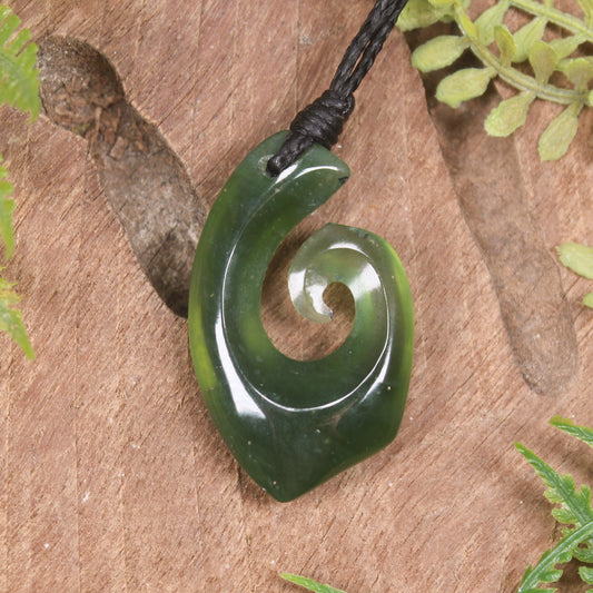 Hei Matau or Fish Hook carved from Tangiwai Pounamu - NZ Greenstone