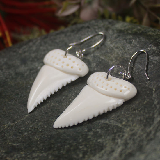 Shark Tooth Earrings carved from beef bone