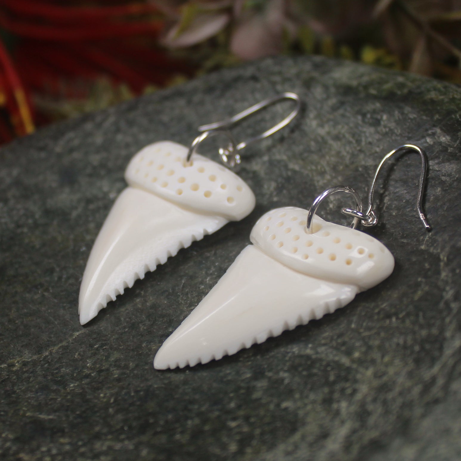 Shark Tooth Earrings carved from beef bone