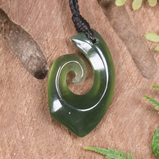 Hei Matau or Fish Hook carved from Tangiwai Pounamu - NZ Greenstone