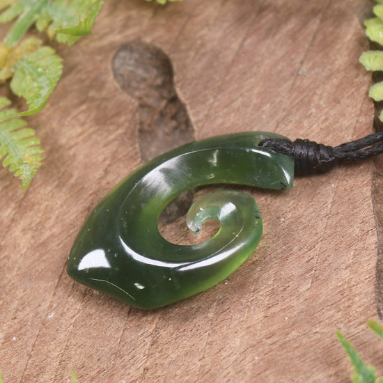 Hei Matau or Fish Hook carved from Tangiwai Pounamu - NZ Greenstone
