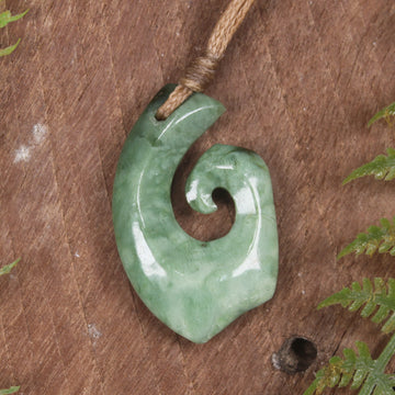 Hei Matau or Fish Hook carved from Kawakawa Pounamu - NZ Greenstone