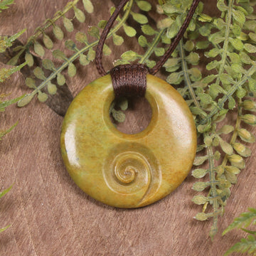 Porowhita with Koru carved from Flower Jade Pounamu - NZ Greenstone