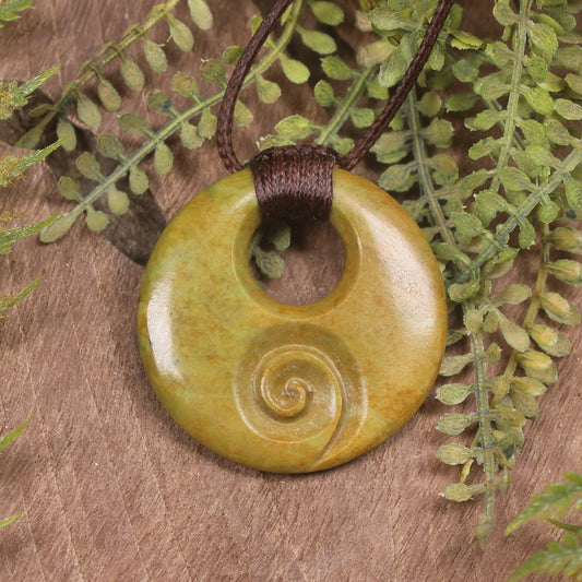 Porowhita with Koru carved from Flower Jade Pounamu - NZ Greenstone