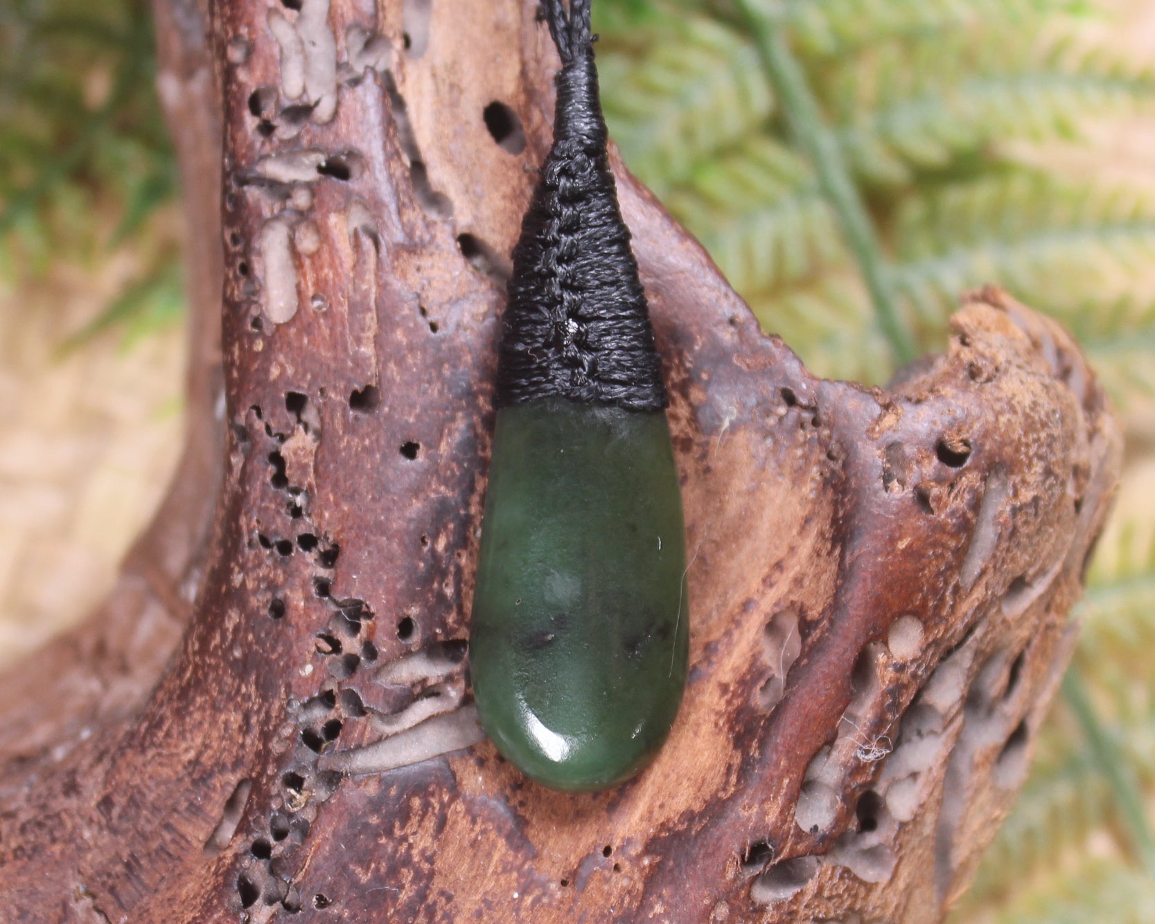 Roimata or Teardop with Koru carved from Rimu Pounamu - NZ Greenstone