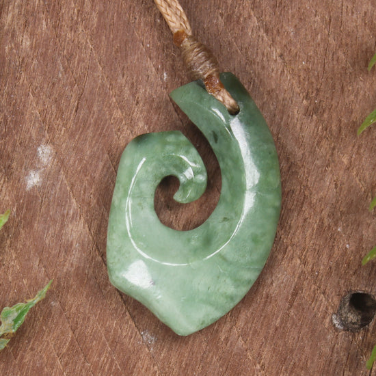 Hei Matau or Fish Hook carved from Kawakawa Pounamu - NZ Greenstone