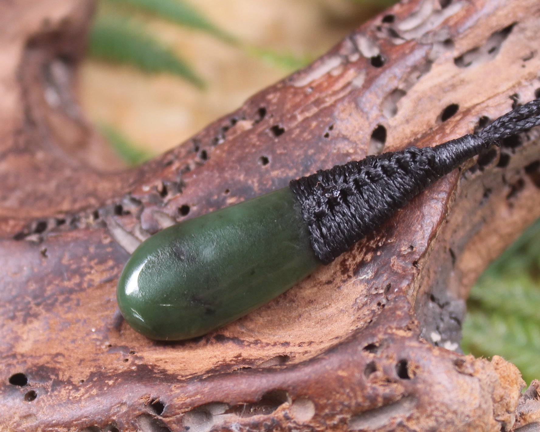 Roimata or Teardop with Koru carved from Rimu Pounamu - NZ Greenstone