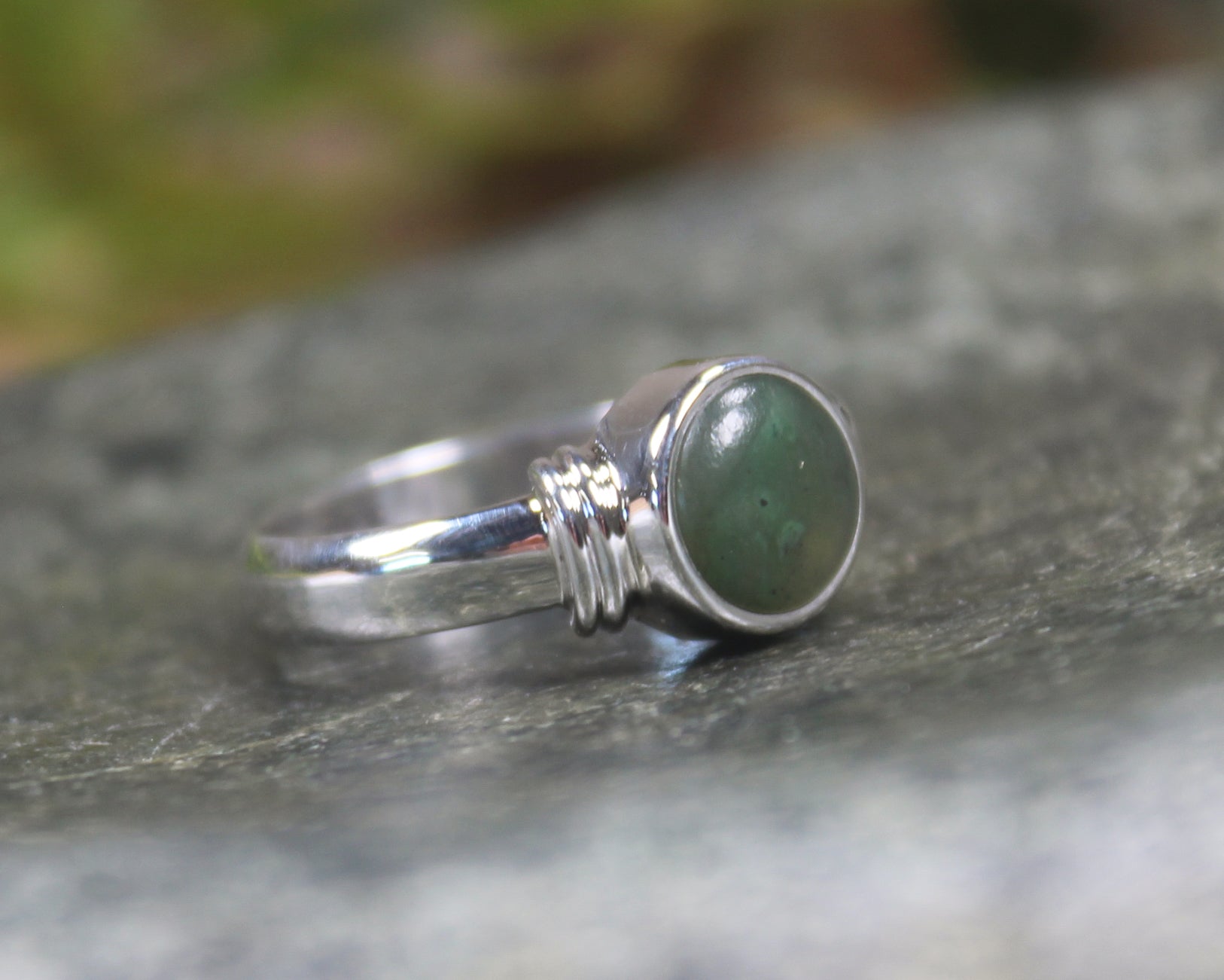 Sterling Silver Hapopo Pounamu Ring - NZ Greenstone