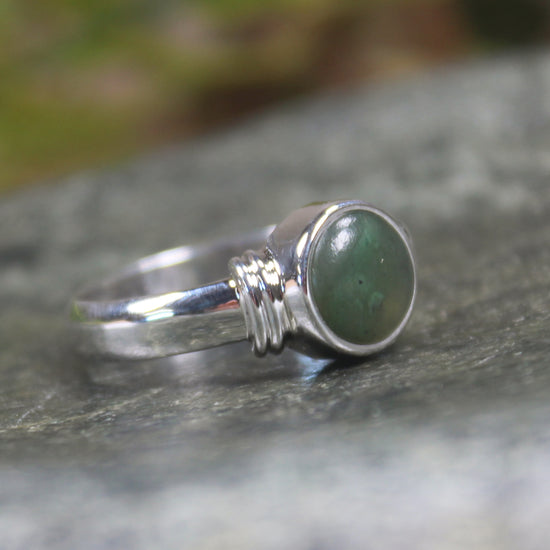 Sterling Silver Hapopo Pounamu Ring - NZ Greenstone