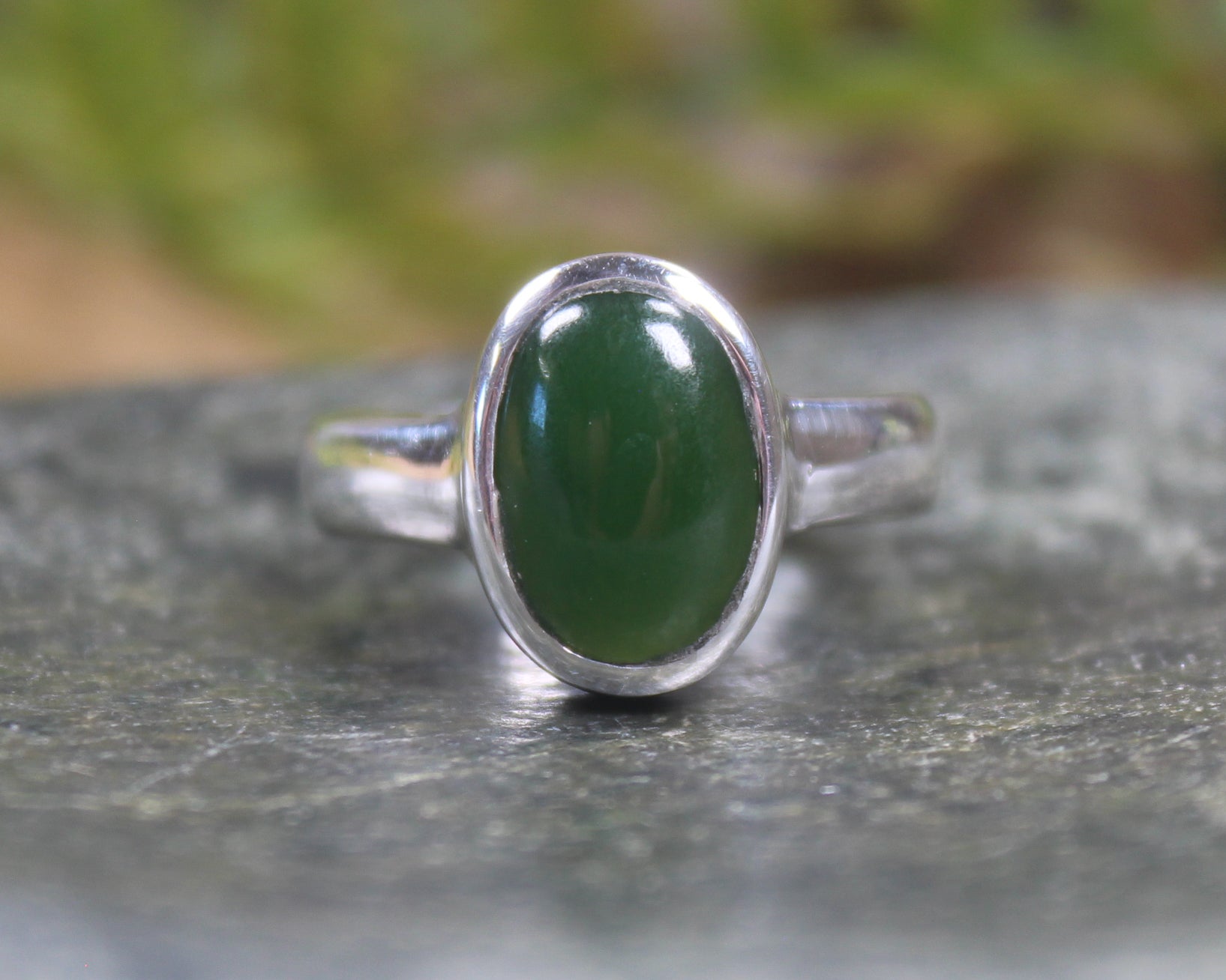 Sterling Silver Kawakawa Pounamu Ring - NZ Greenstone