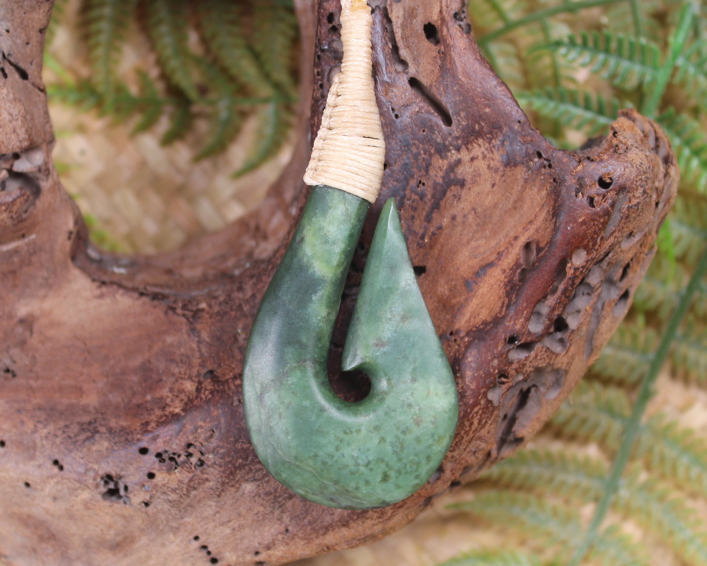 Hei Matau or Fish Hook carved from Kawakawa Pounamu - NZ Greenstone