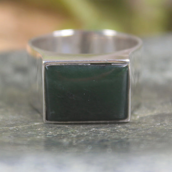 Sterling Silver Kawakawa Pounamu Ring - NZ Greenstone
