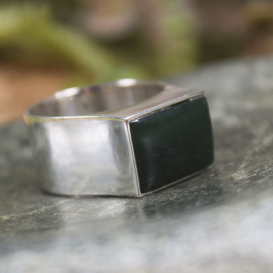 Sterling Silver Kawakawa Pounamu Ring - NZ Greenstone