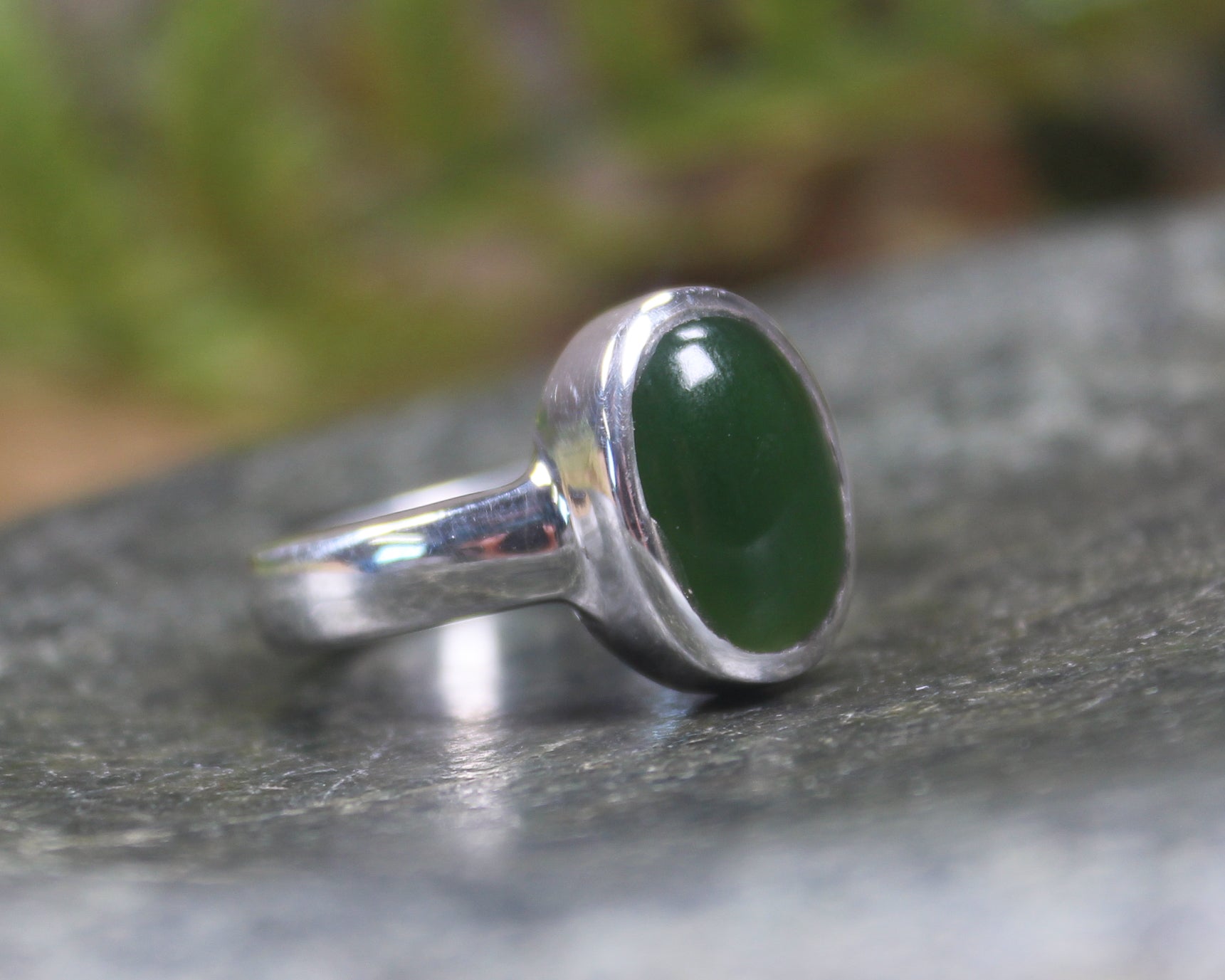 Sterling Silver Kawakawa Pounamu Ring - NZ Greenstone