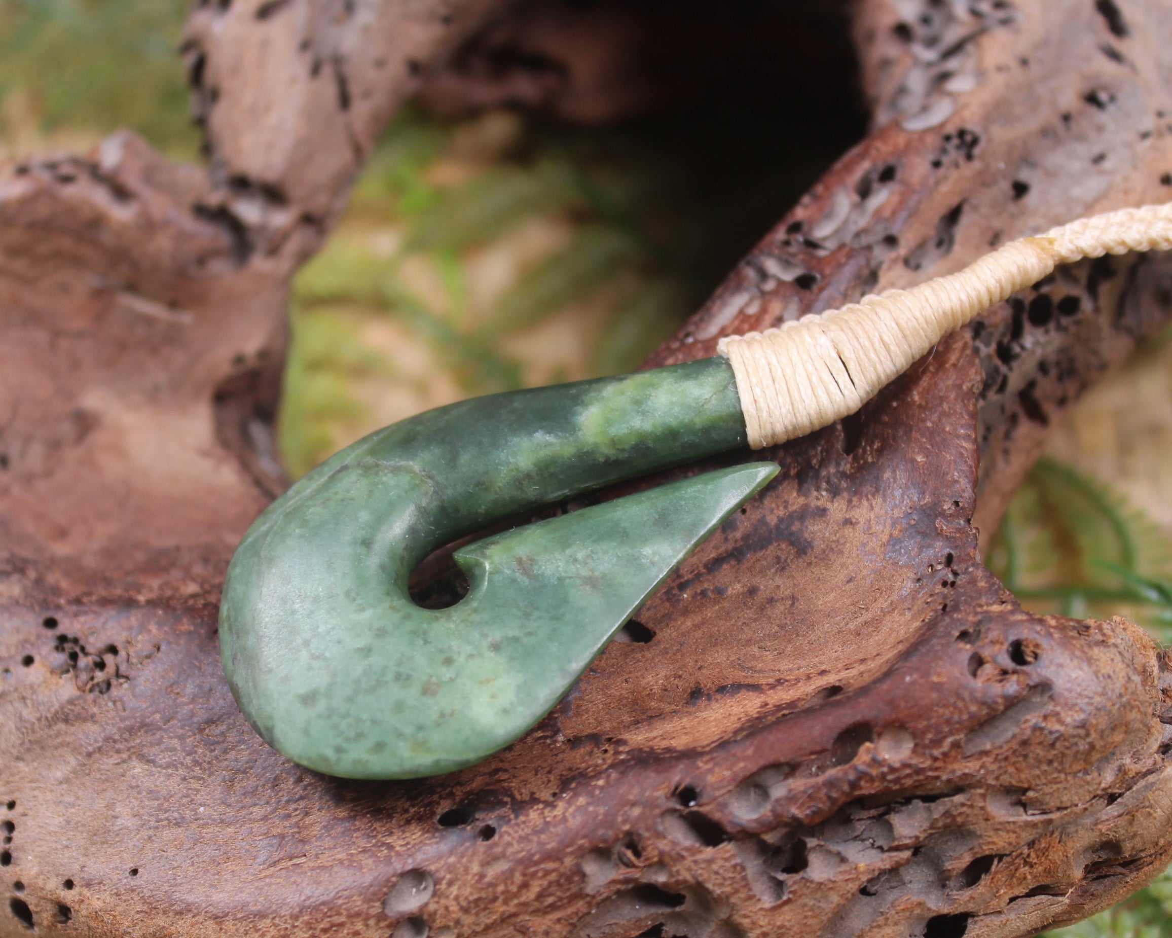 Hei Matau or Fish Hook carved from Kawakawa Pounamu - NZ Greenstone