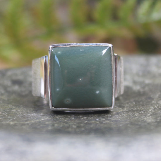 Sterling Silver Inanga Pounamu Ring - NZ Greenstone