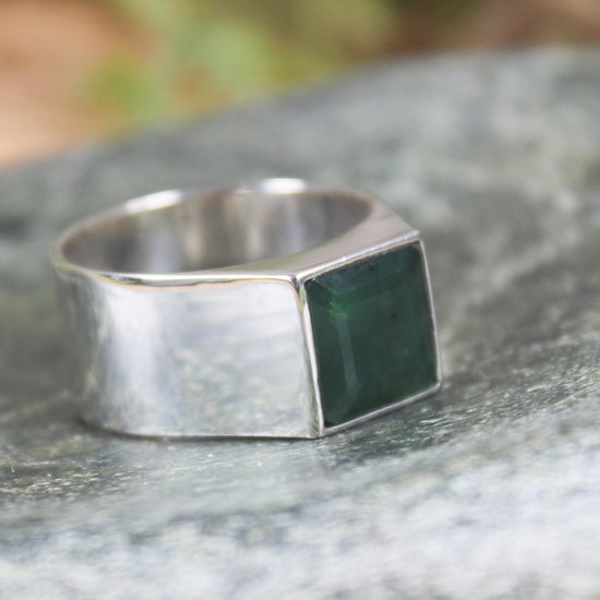 Sterling Silver Kawakawa Pounamu Ring - NZ Greenstone