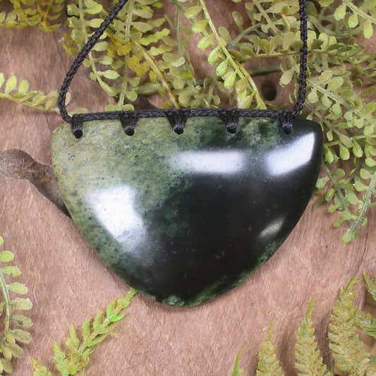 NZ Greenstone Large Kōuma Breastplate Pendant Raukaraka Pounamu