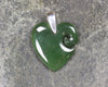 Heart with Koru carved from Kawakawa Pounamu - NZ Greenstone