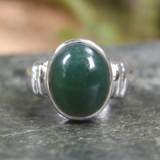Sterling Silver Kawakawa Pounamu Ring - NZ Greenstone