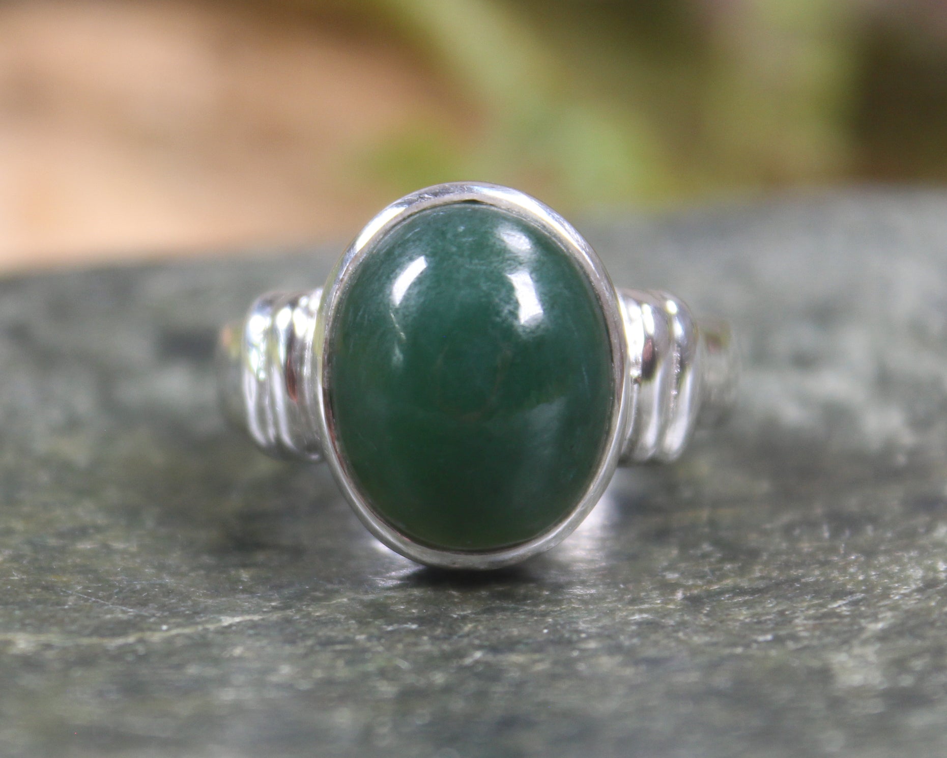 Sterling Silver Kawakawa Pounamu Ring - NZ Greenstone