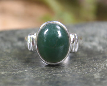Sterling Silver Kawakawa Pounamu Ring - NZ Greenstone