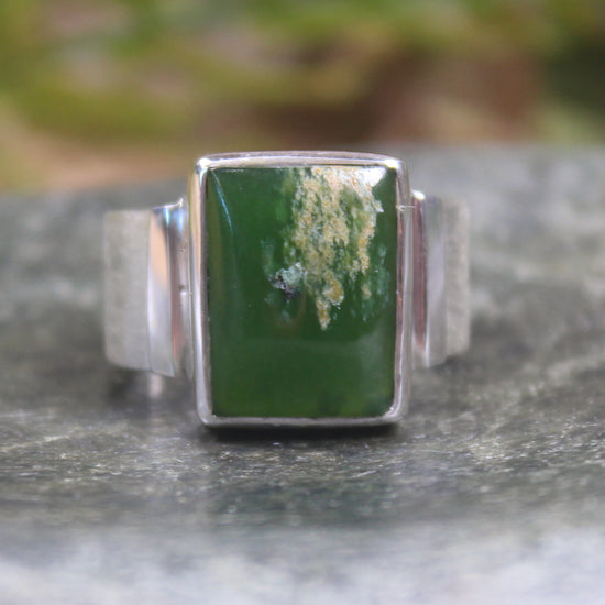 Sterling Silver Flower Jade Pounamu Ring - NZ Greenstone