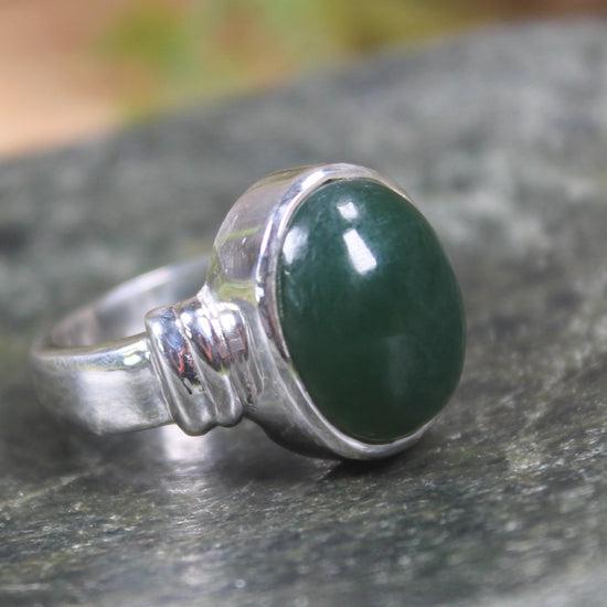 Sterling Silver Kawakawa Pounamu Ring - NZ Greenstone