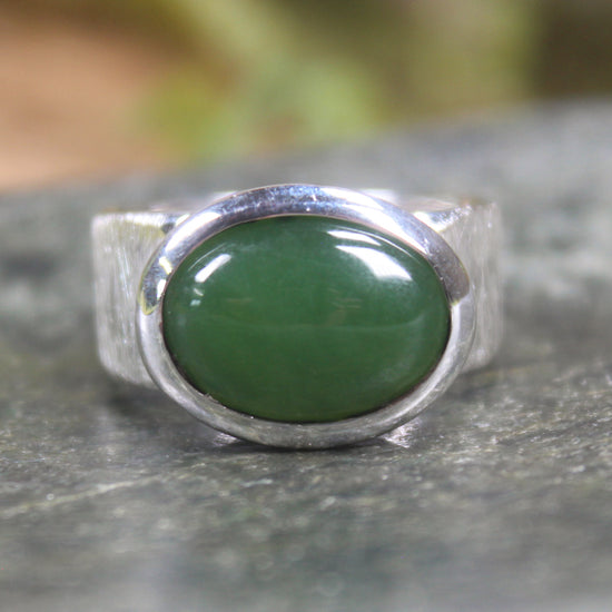 Sterling Silver Kawakawa Pounamu Ring - NZ Greenstone