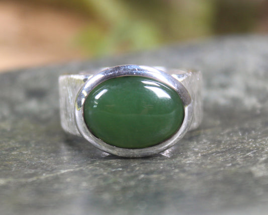 Sterling Silver Kawakawa Pounamu Ring - NZ Greenstone