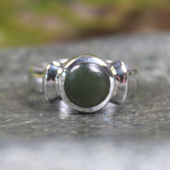 Sterling Silver Rimu Pounamu Ring - NZ Greenstone