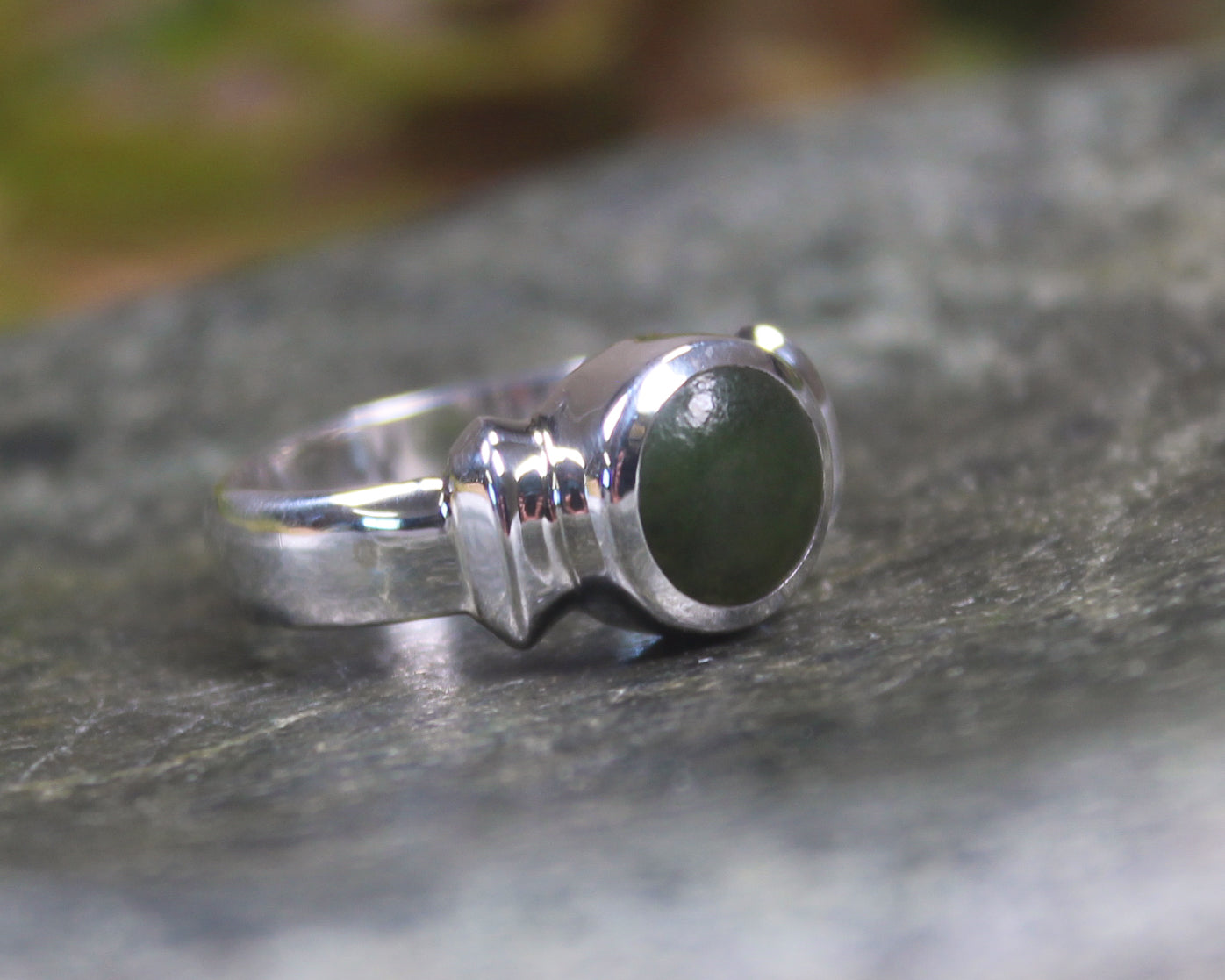 Sterling Silver Rimu Pounamu Ring - NZ Greenstone