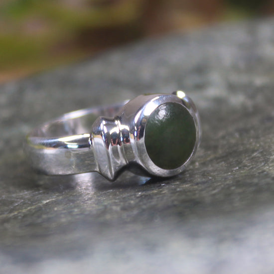 Sterling Silver Rimu Pounamu Ring - NZ Greenstone
