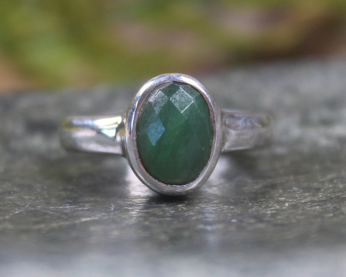 Sterling Silver Kawakawa Pounamu Ring - NZ Greenstone