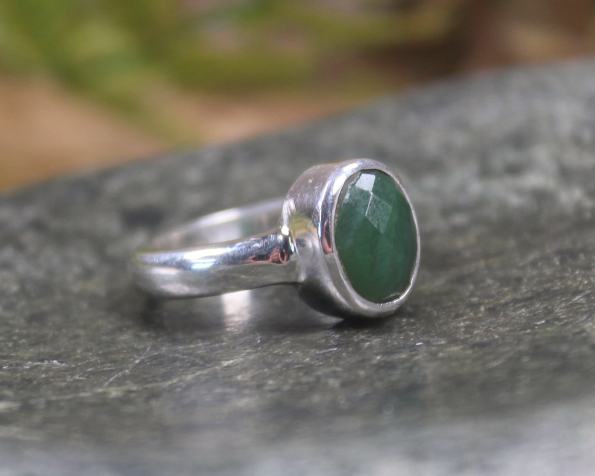 Sterling Silver Kawakawa Pounamu Ring - NZ Greenstone