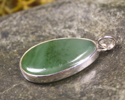 NZ Greenstone Medium Sterling Silver Pendant (BM500) Hapopo Pounamu