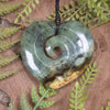 Heart with Koru carved from Flower Jade Pounamu - NZ Greenstone