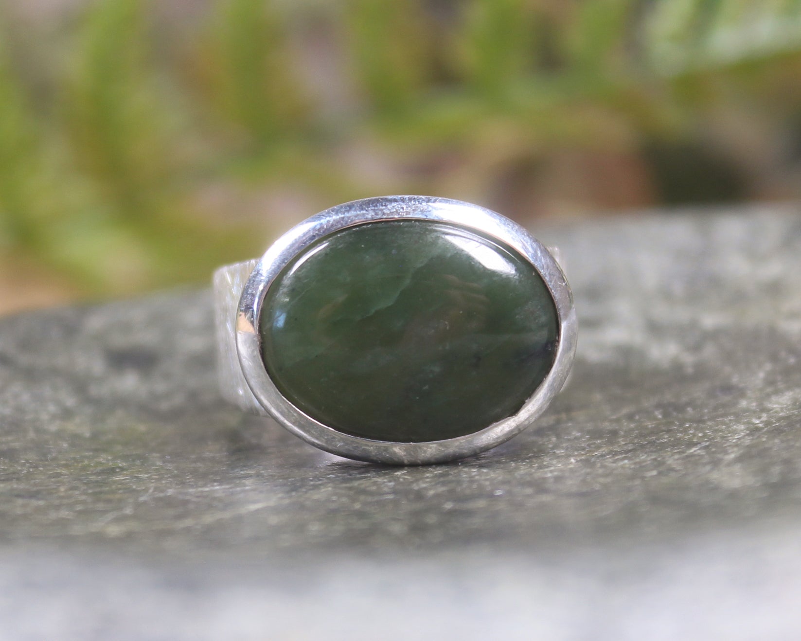 Sterling Silver Rimu Pounamu Ring - NZ Greenstone