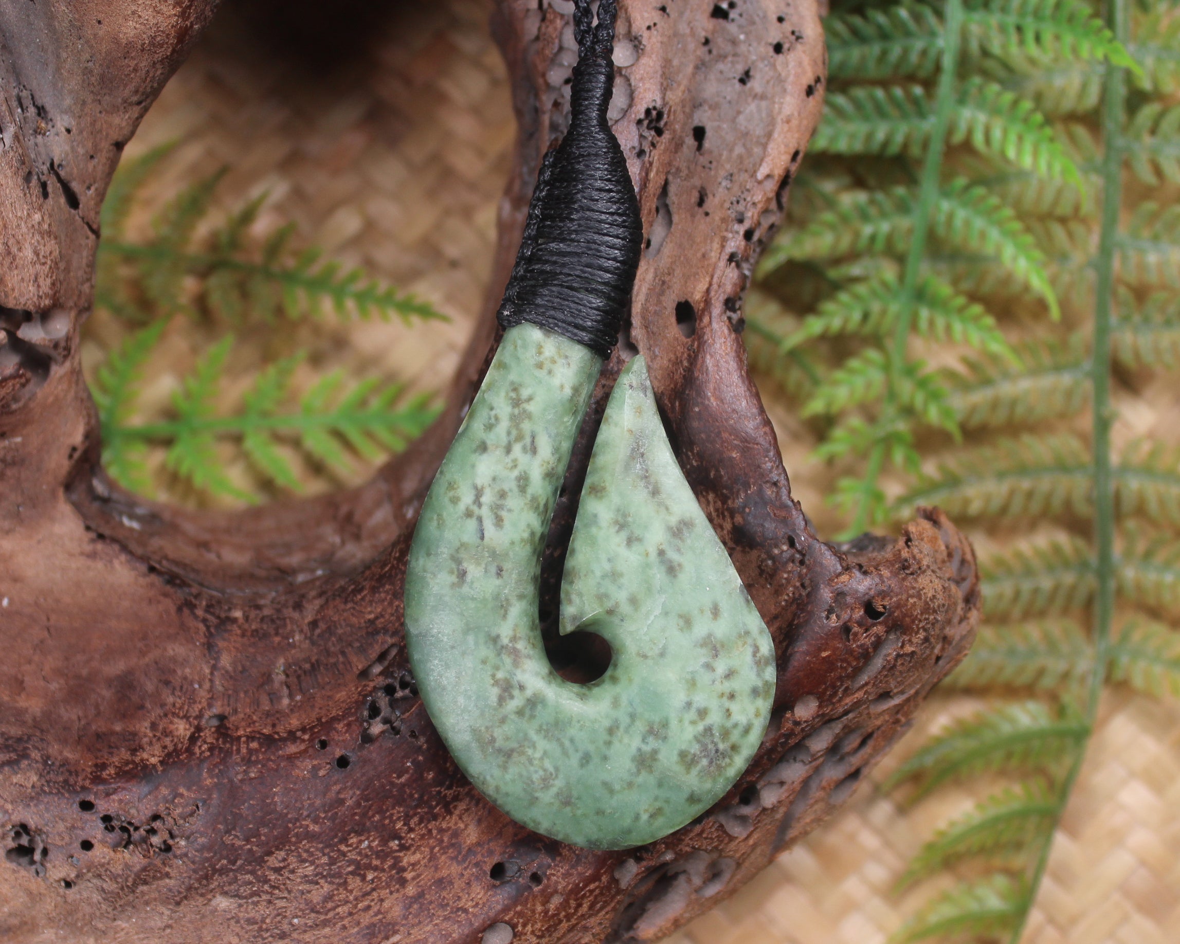 Hei Matau or Fish Hook carved from Kawakawa Pounamu - NZ Greenstone