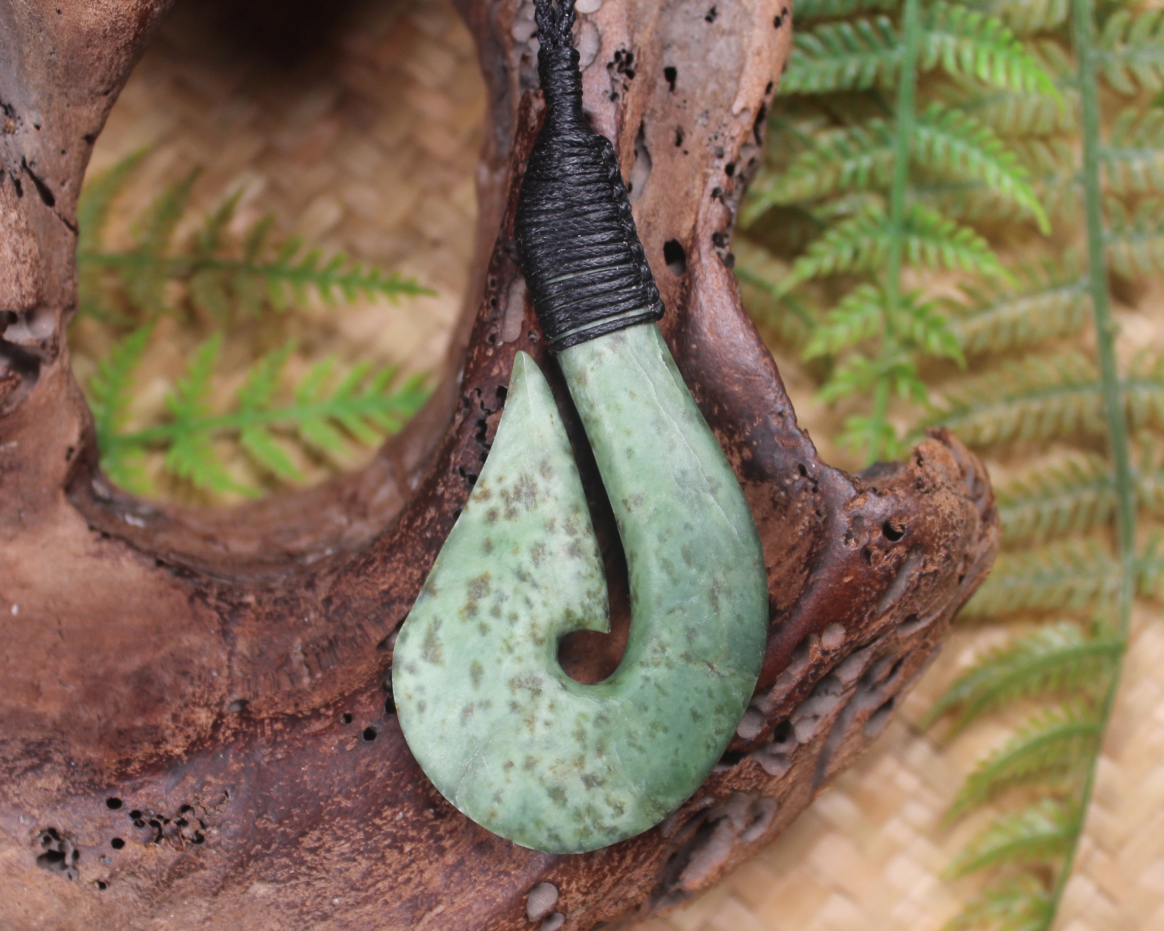 Hei Matau or Fish Hook carved from Kawakawa Pounamu - NZ Greenstone