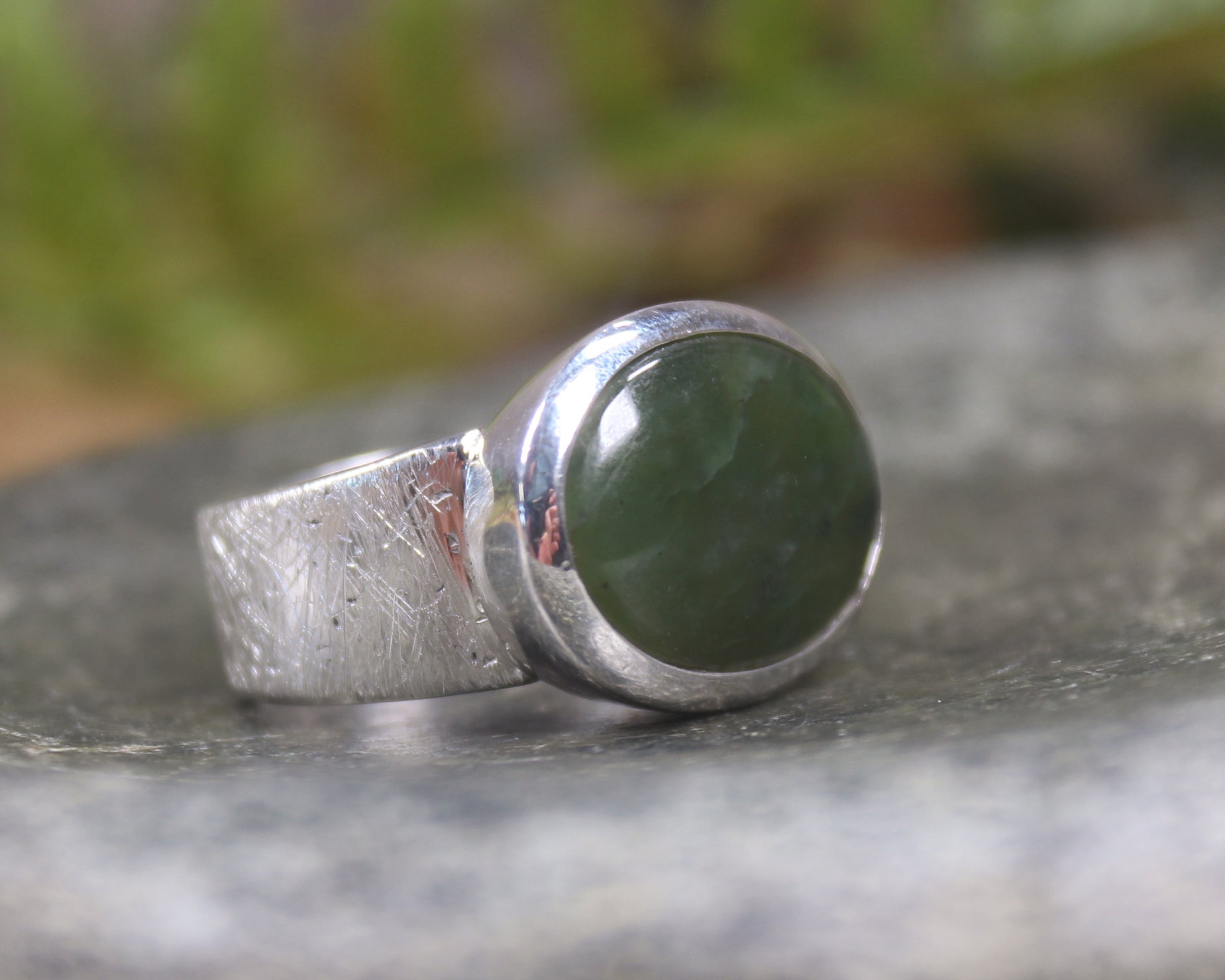 Sterling Silver Rimu Pounamu Ring - NZ Greenstone