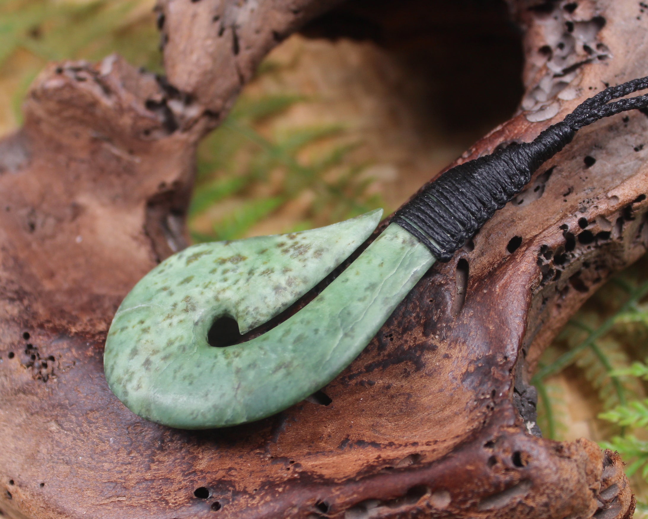 Hei Matau or Fish Hook carved from Kawakawa Pounamu - NZ Greenstone