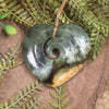 Heart with Koru carved from Flower Jade Pounamu - NZ Greenstone