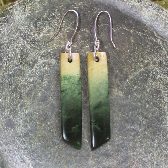 Roimata or Teardrop earrings carved from Flower Jade Pounamu - NZ Greenstone