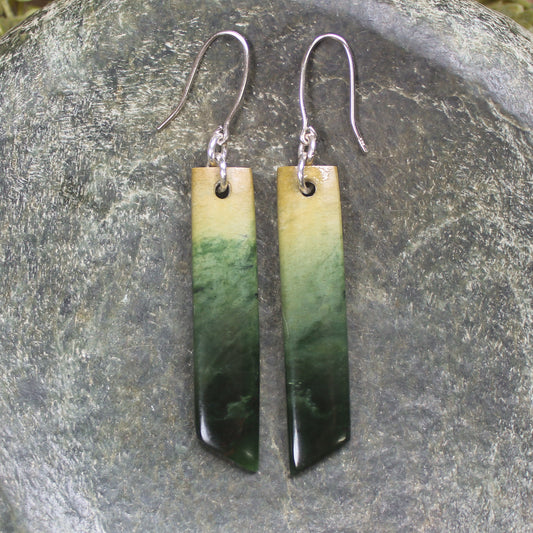 Roimata or Teardrop earrings carved from Flower Jade Pounamu - NZ Greenstone