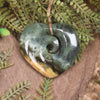 Heart with Koru carved from Flower Jade Pounamu - NZ Greenstone