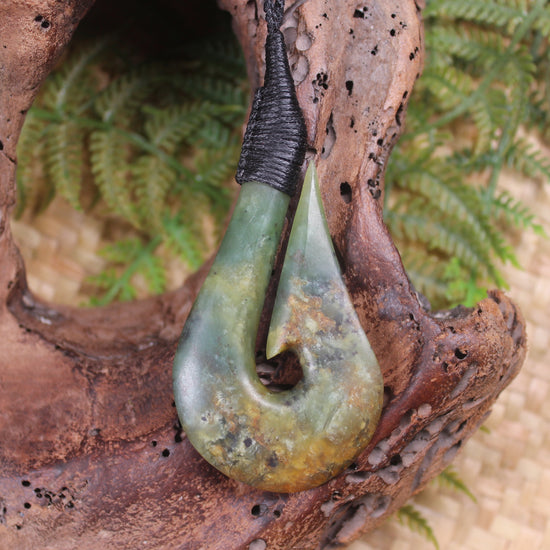 Hei Matau or Fish Hook carved from Totoweka Pounamu - NZ Greenstone